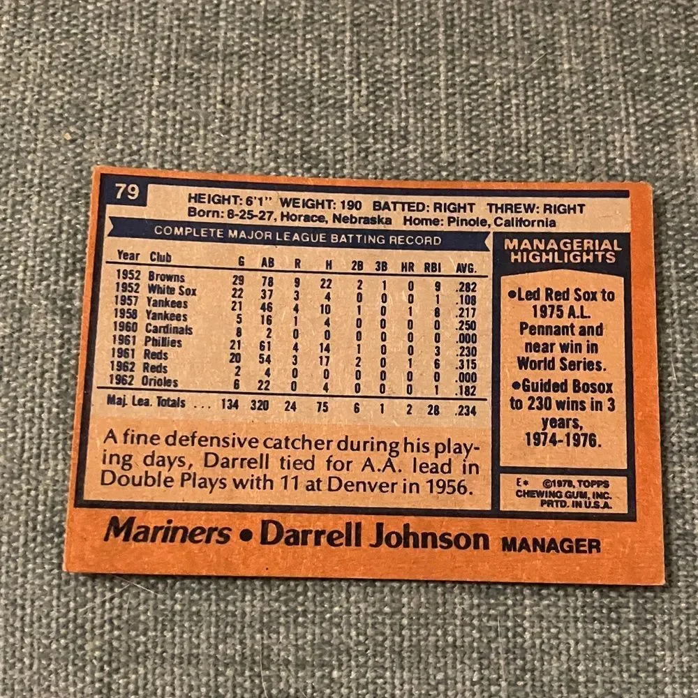 1978 Topps Seattle Mariners Baseball Card Trading Card